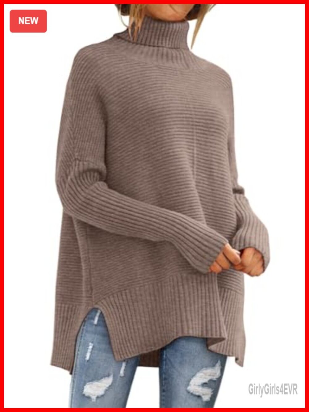 Oversized Roll Neck Turtleneck Sweater Long Pullover Tunic